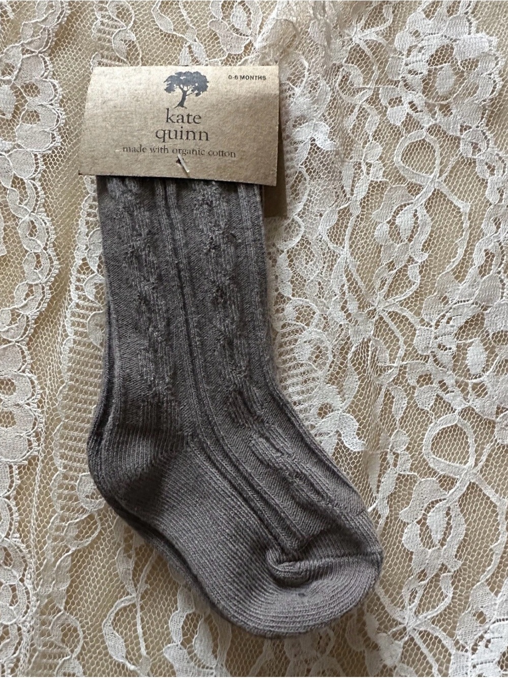 Kate Quinn Socks, 0-6 Mthd Organic Cotton, 1 Pair NWTs Mocha